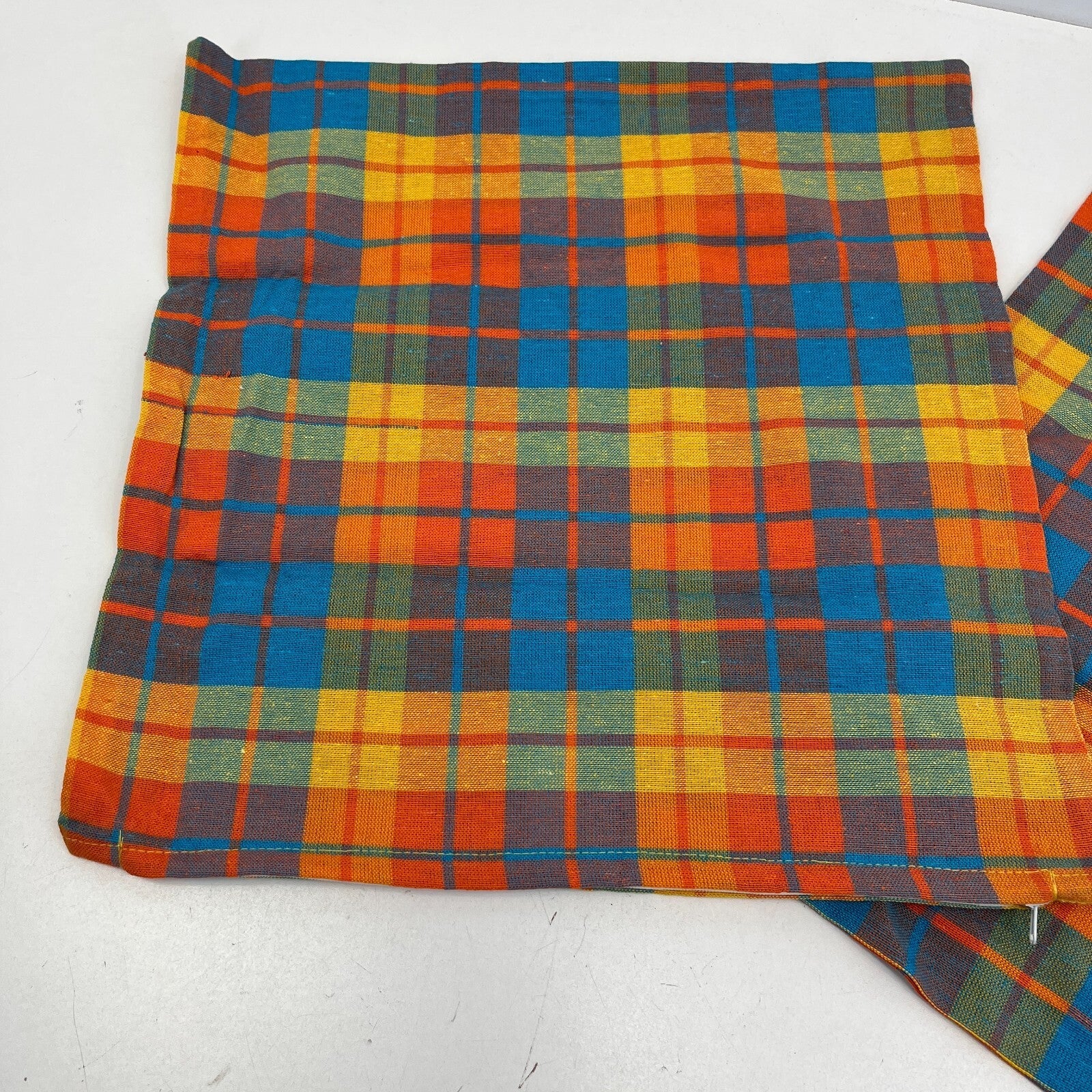2x RSW 100% Cotton Cushion Pillow Covers Orange/Blue/Yellow Tartan 38cm x 38cm