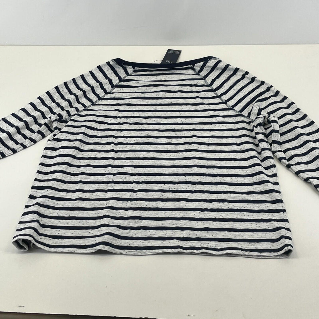 M&S Women's Crew Neck Top White & Navy Blue Striped Long Sleeve size 16 - New