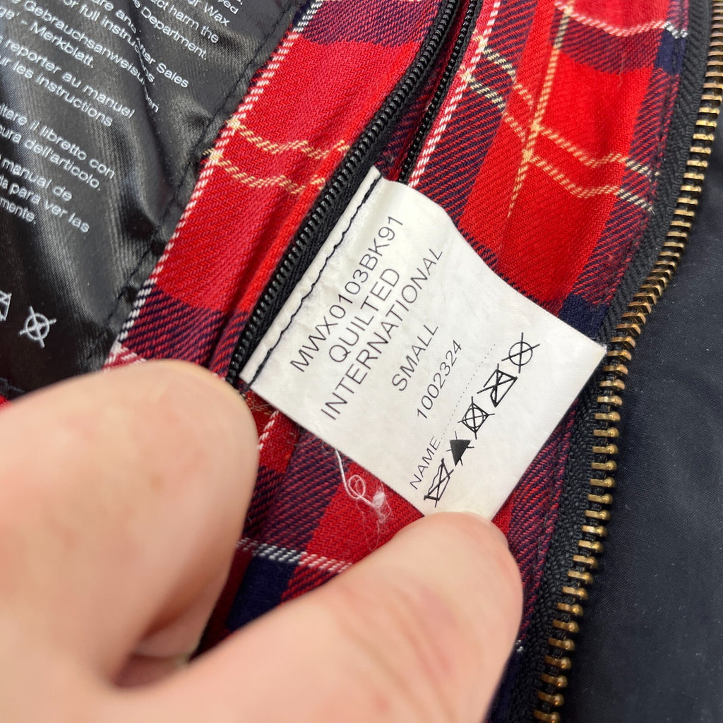 Barbour International Quilted Waxed Cotton Jacket Black with Belt Band Collar S