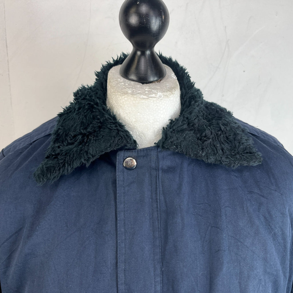 French Military Fleece Lined Bomber Jacket size M Navy Blue Workwear Canvas