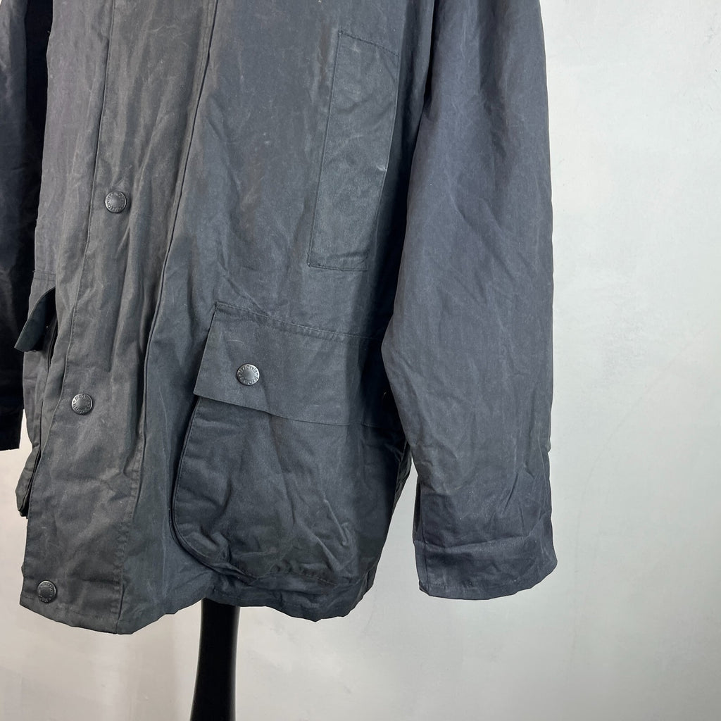 Mc Orvis Wax Jacket Mens size M Black Waxed Coat with Hood Made in the UK