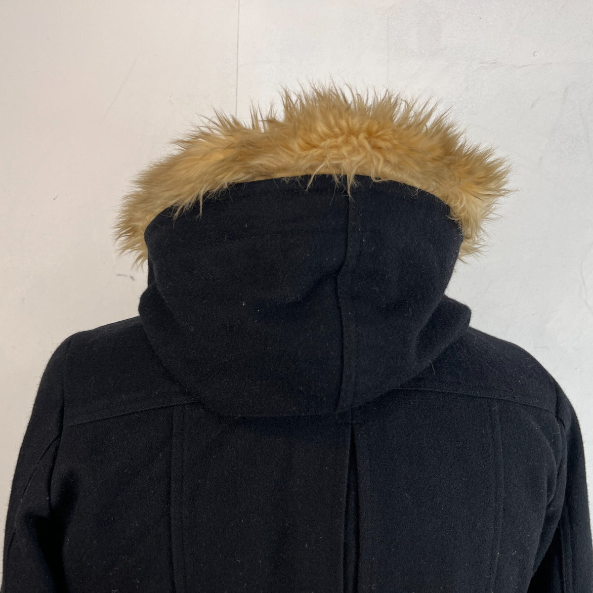 American Eagle Women's Black Duffle Parka Coat Hooded Faux Fur Trim size L