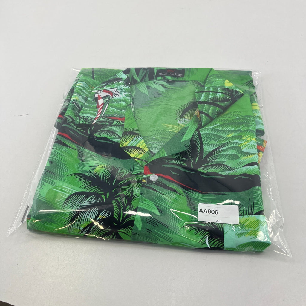Fight the Wolf Mens Green Hawaiian Shirt Design Short Sleeve Holiday size 2XL