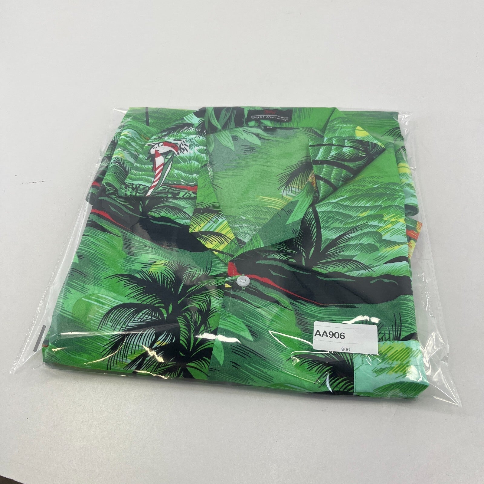 Fight the Wolf Mens Green Hawaiian Shirt Design Short Sleeve Holiday size 2XL