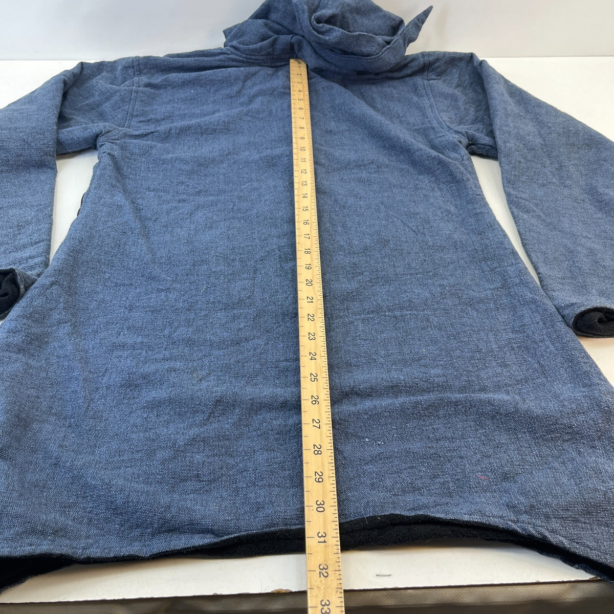 Traditional Nepalese Y2K Cotton Knit Retro Blue Pullover Hooded Jumper size L
