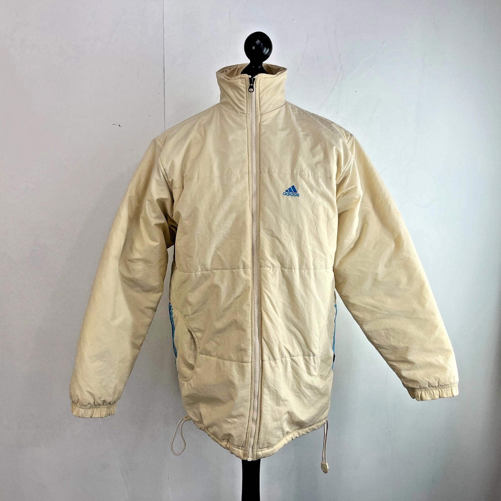 Vintage 90s Adidas Quilted Jacket Coat Y2K Rare Classic Light Yellow size L