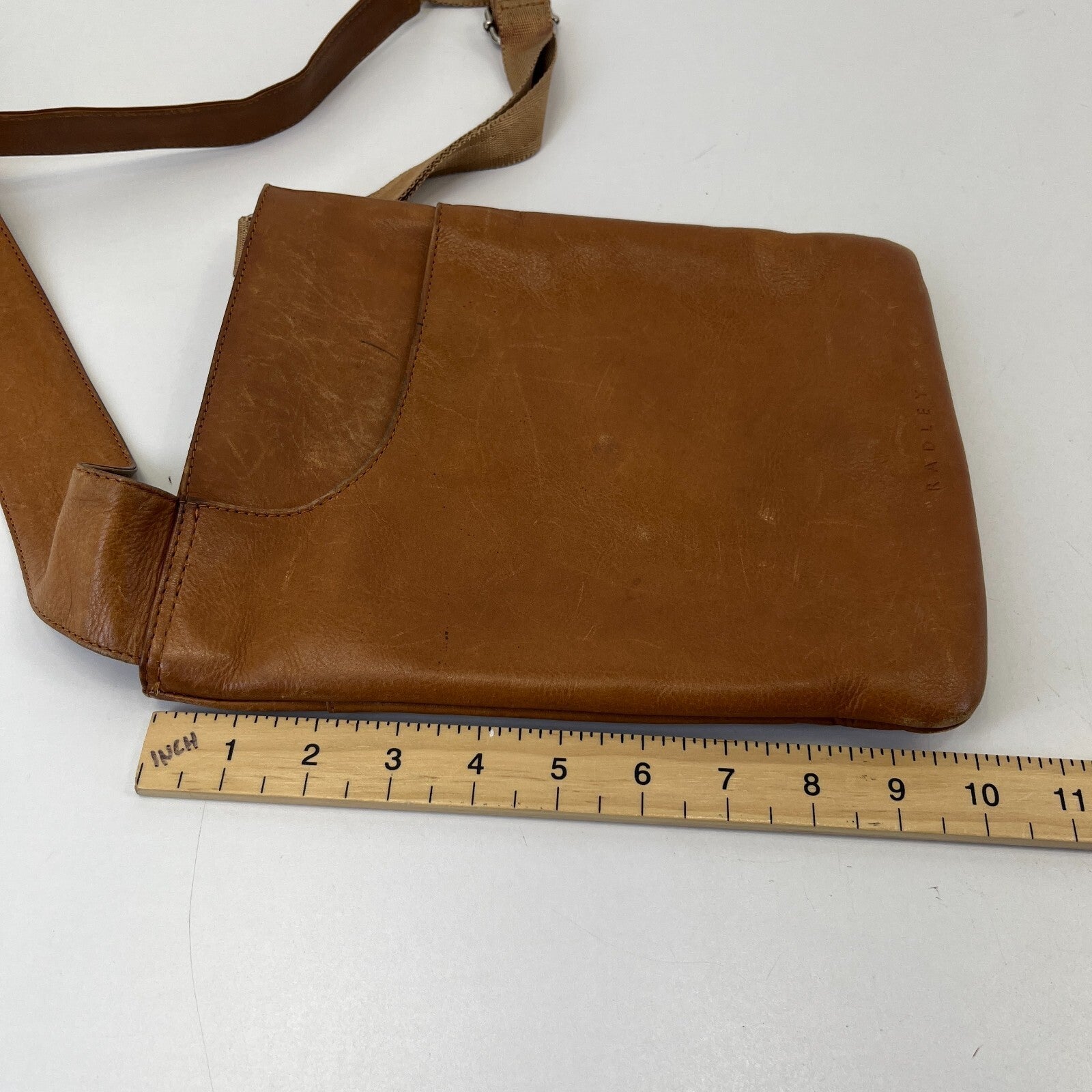 Vintage Radley Large Pocket Across Body Handbag Tan Brown Leather