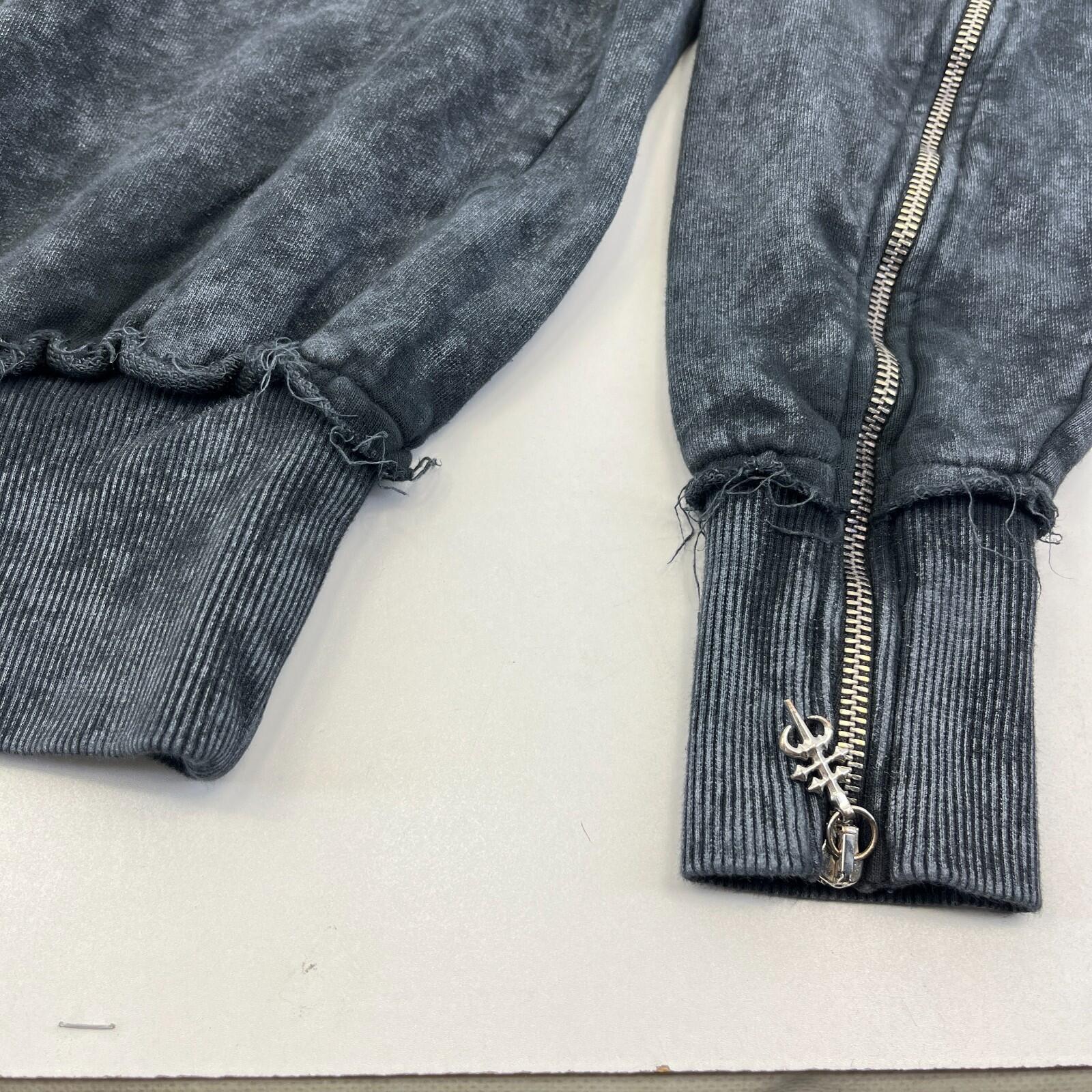 Drop Dead Distressed Look Grey w Zip Sleeves Hoodie 100% Cotton Streetwear UK S