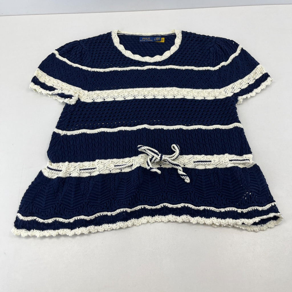 Polo Ralph Lauren Crochet Knit Jumper Women's size Large Blue/White Crew Neck