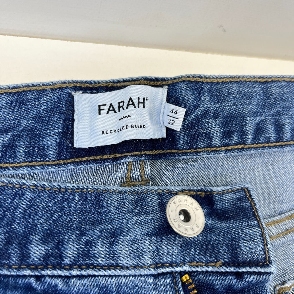 Men's Farah Norwood Indigo Mid Blue Regular Fit Jeans Straight Leg W44" L32" New