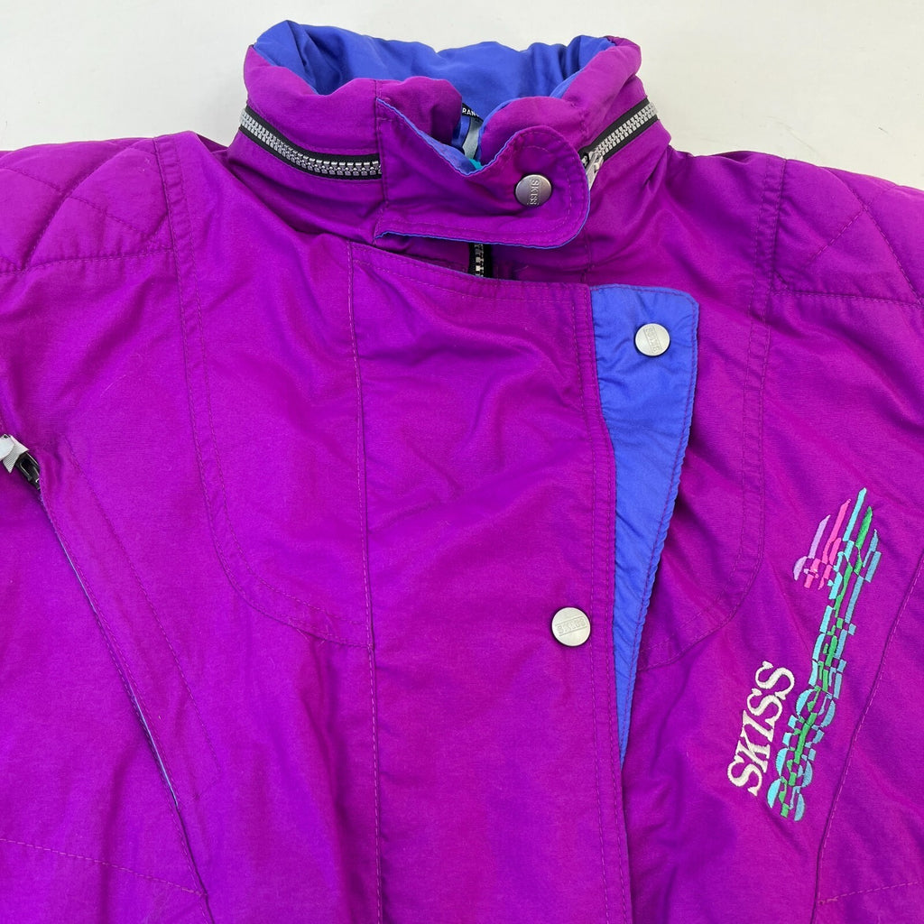 Skiss Women's Vintage Ski Jacket Made in France EU size 40 Pink & Blue - P2P 22"