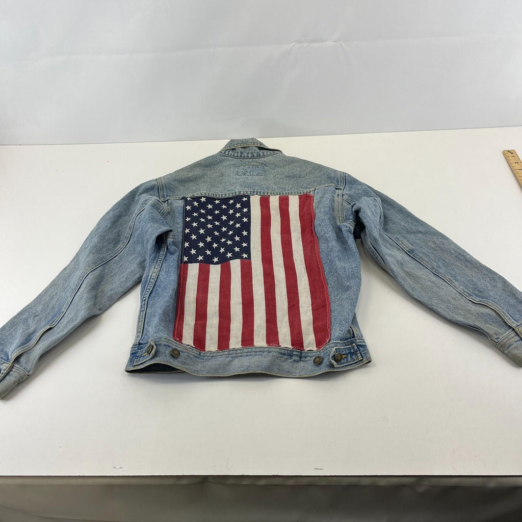 Vintage Wrangler Rugged Wear Denim Jacket with USA Flag size L (14-16) Punk