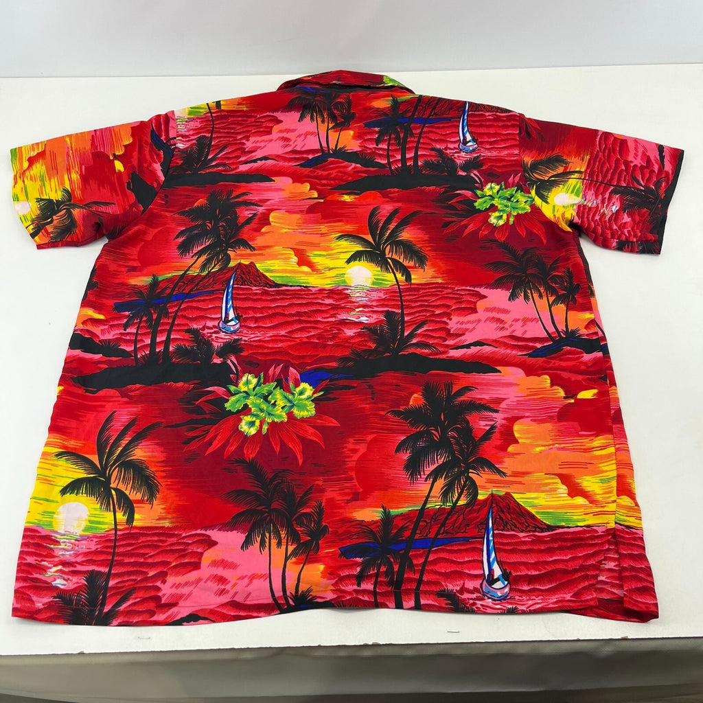 Loud Men's Red Floral Palm Hawaiian Shirt Designer Holiday Short Sleeve size XL