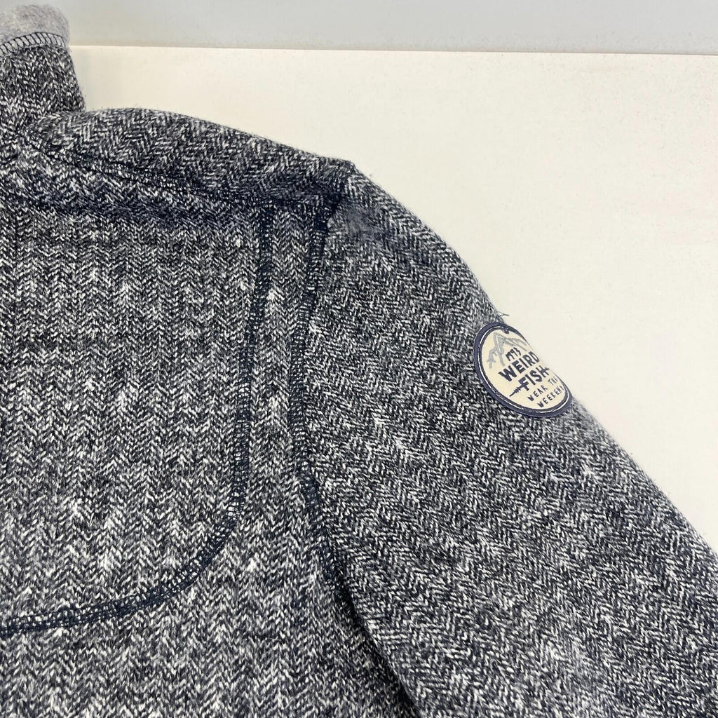 Weird Fish Men's Fleece Pullover size Large Grey 1/4 Zip Herringbone