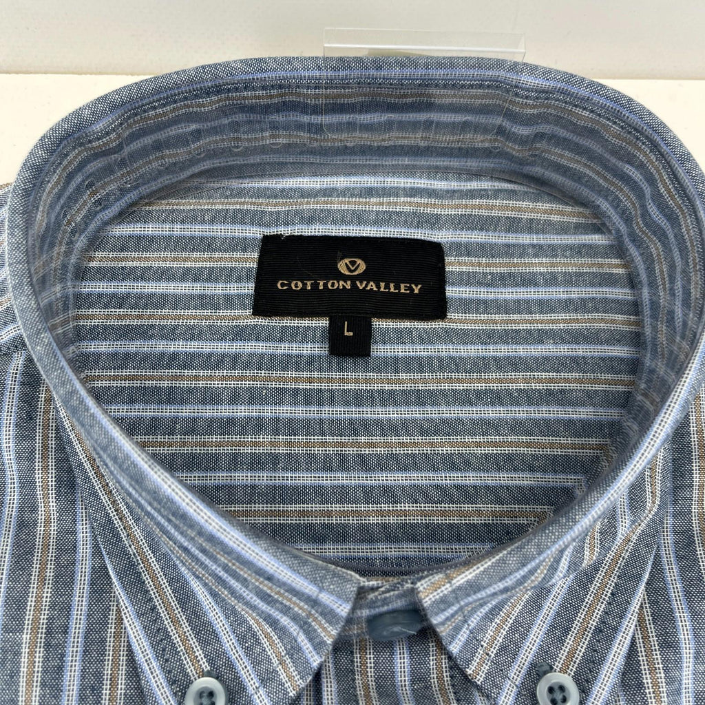 Cotton Valley Long Sleeve Shirt Blue Striped Button Down Collar UK size Large