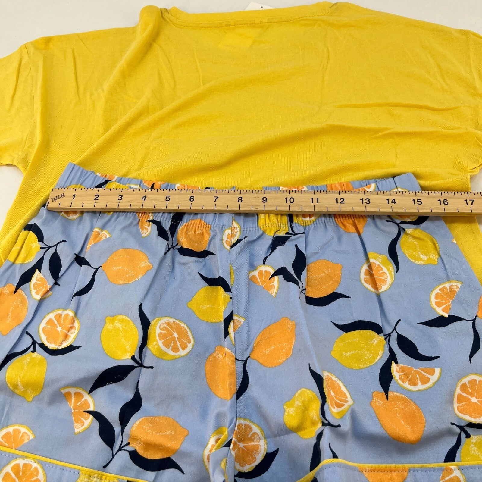 M&S Ladies Pyjama Set size 12 Yellow with Fruit Short Leg Short Sleeve - BNWT