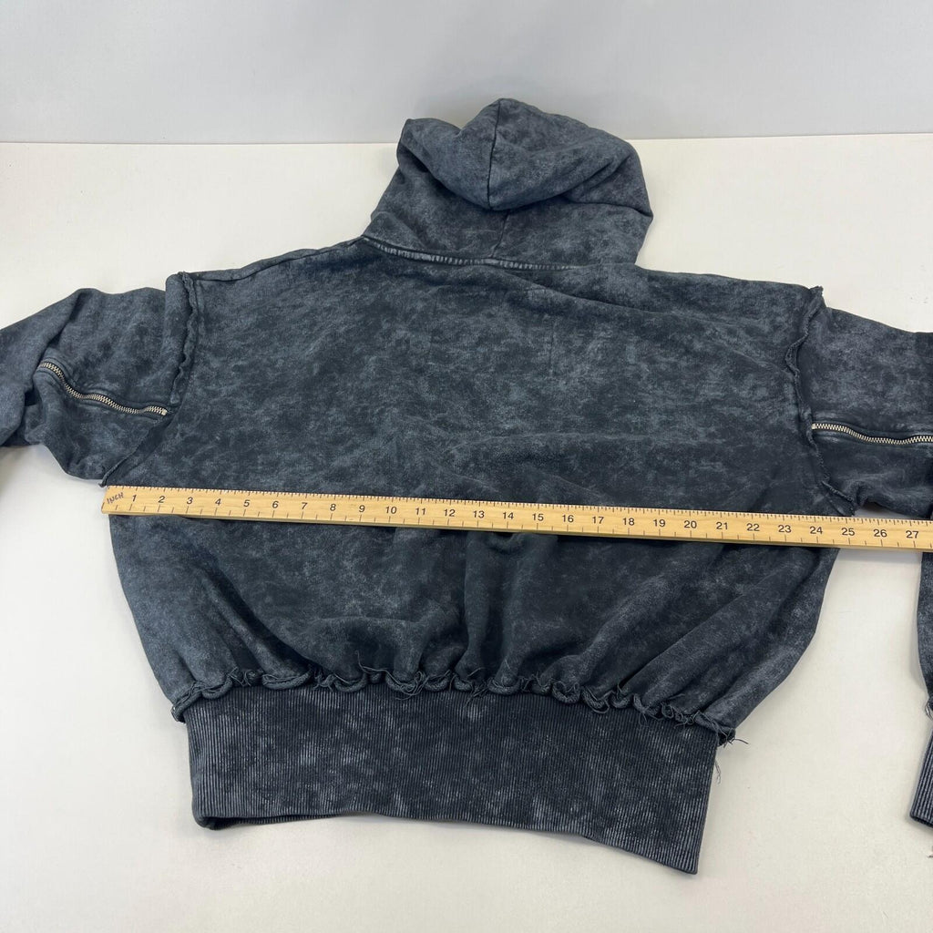Drop Dead Distressed Look Grey w Zip Sleeves Hoodie 100% Cotton Streetwear UK S