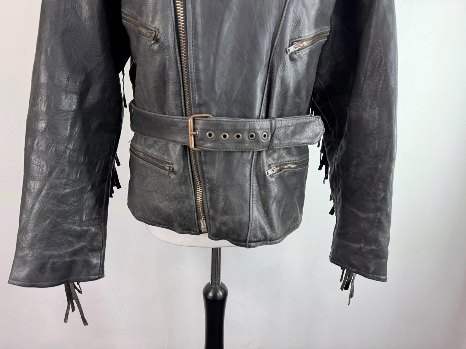 Vintage Difi of Germany Tasselled Leather Jacket Black Cruiser Cafe Racer UK 42