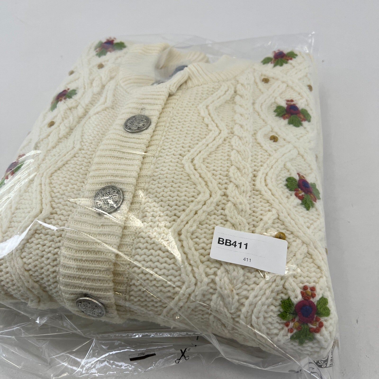 Avant Garde Cream & Floral Pattern Cardigan Cable Knit size XL - See Details