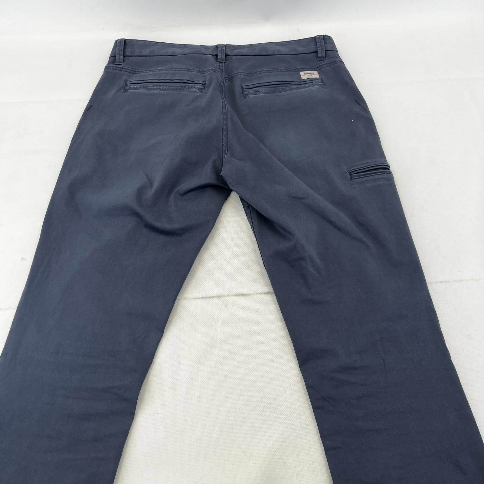 Timberland Men Blue Slim Tapered Chino Trousers Pants Zip Fly Cotton W32" L32"