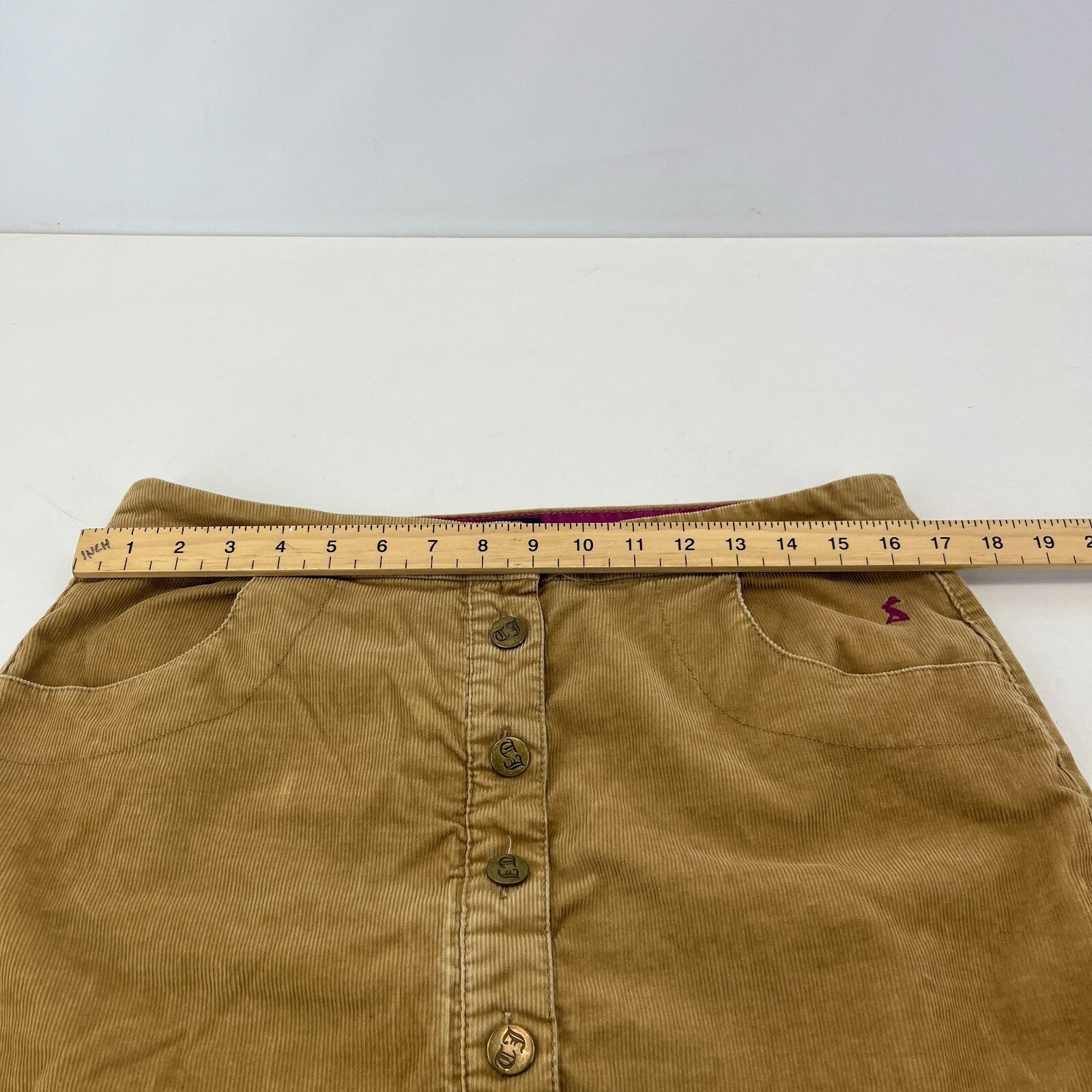 Joules Tan Brown Cord Short Skirt Corduroy Button Front with Pockets UK size 12