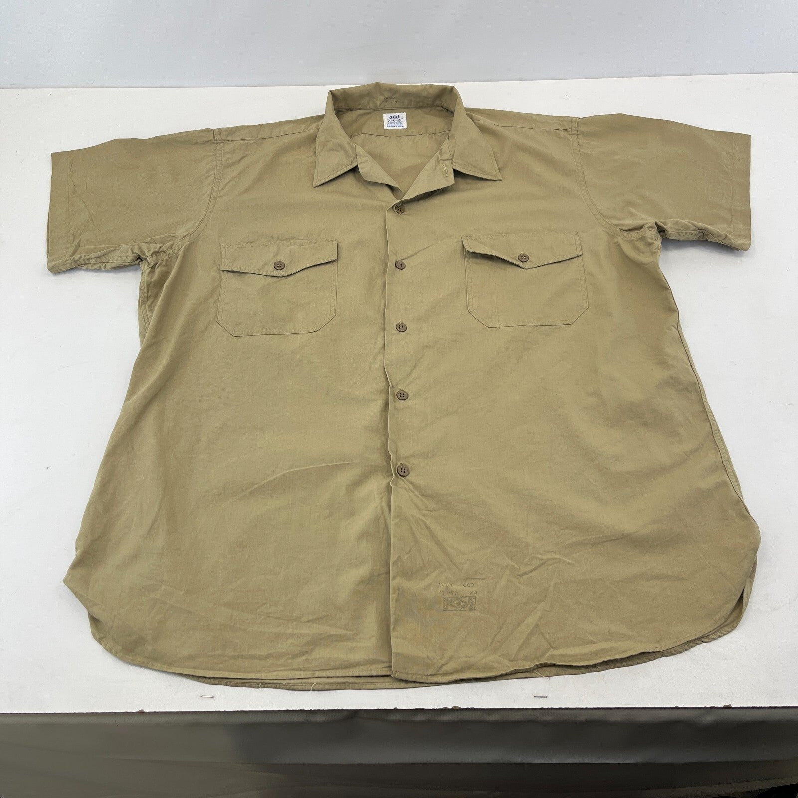 Vintage Elbeco Reeves Khaki Sanforized Poplin Workwear Shirt US Military XL