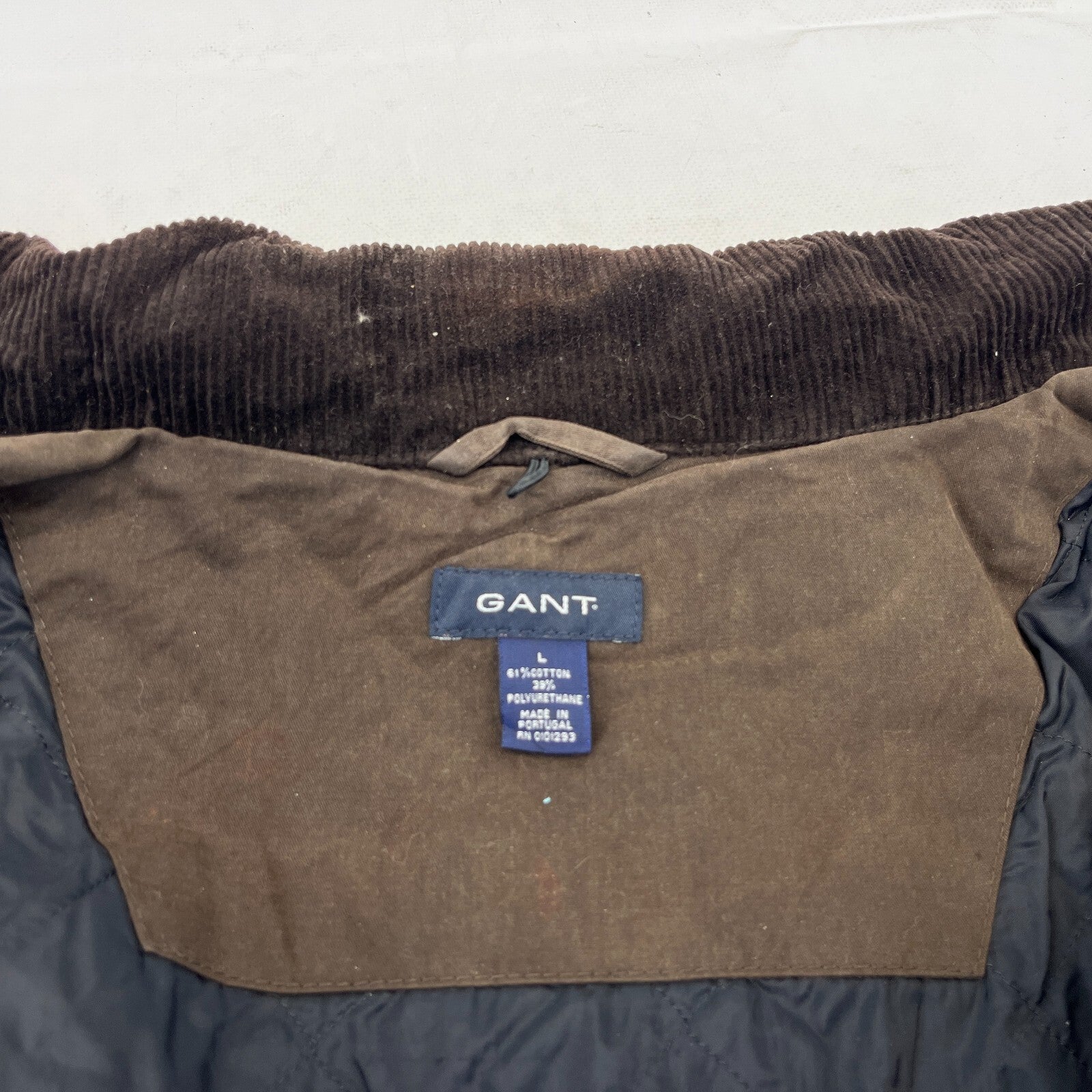 Gant Waxed Cotton Blend Field Jacket Wax Cord Collar Dark Brown Mens Large