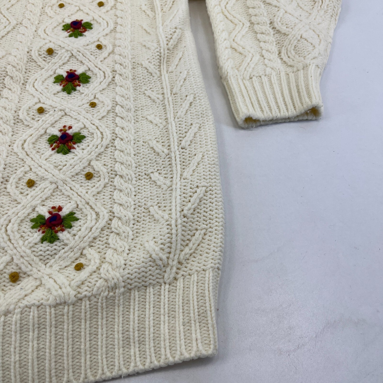 Avant Garde Cream & Floral Pattern Cardigan Cable Knit size XL - See Details