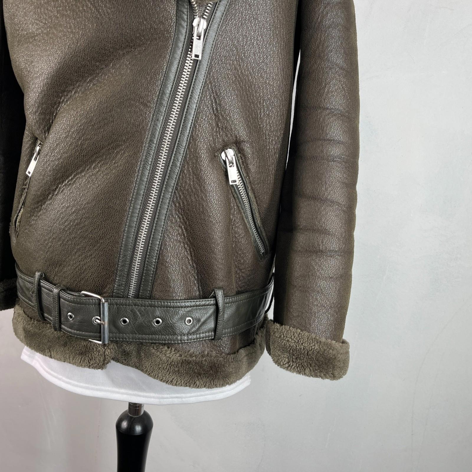 Zara Brown Faux Shearling Fur Lined Jacket Aviator Brown with Belt size Medium