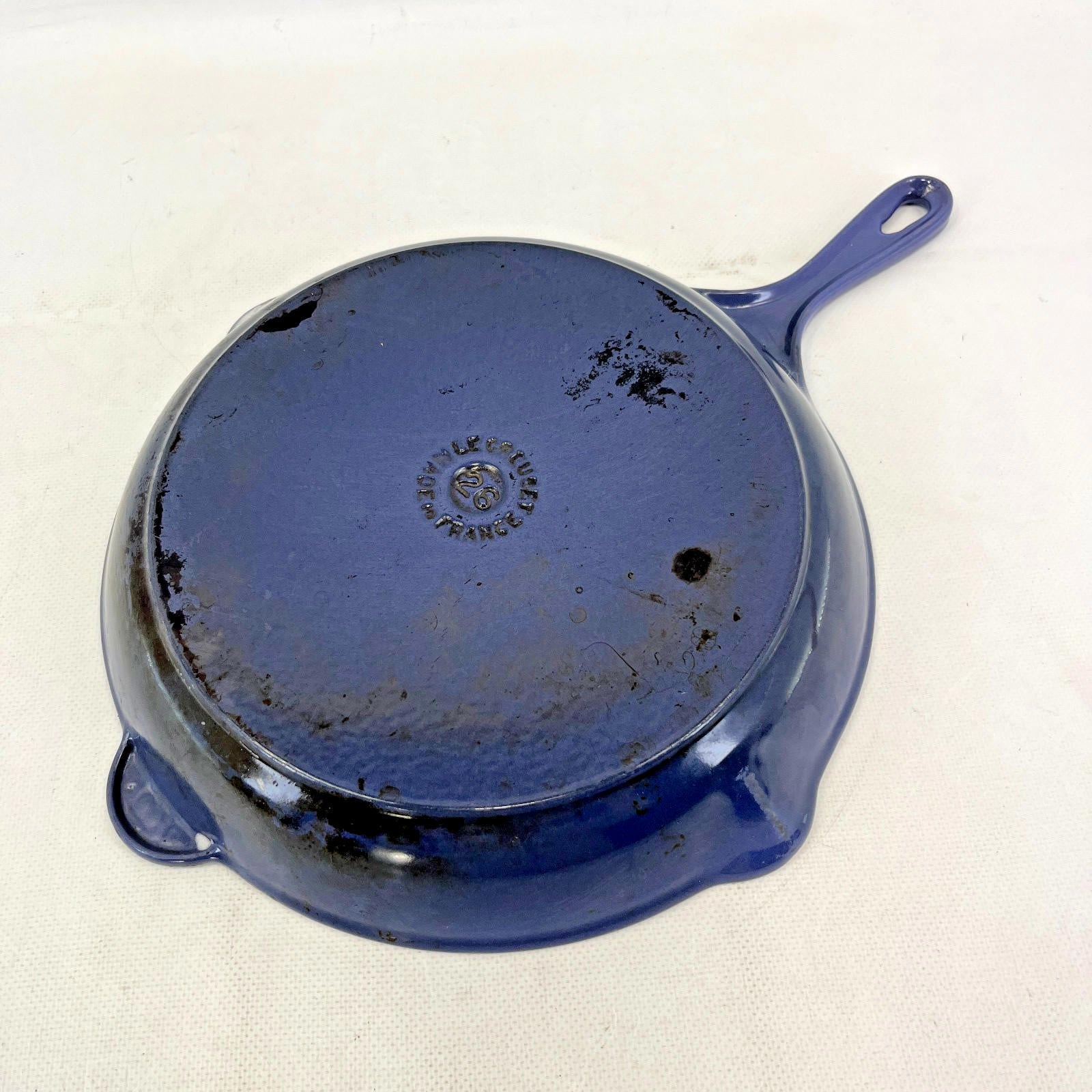 Le Creuset Griddle Skillet Frying Pan in Blue size 26cm Cast Iron Round