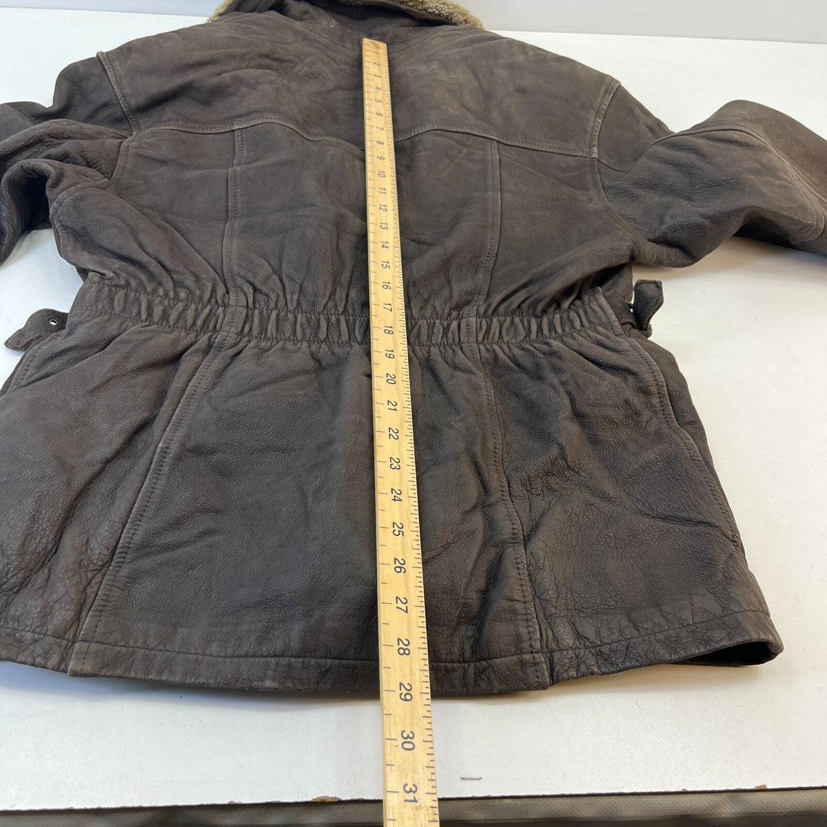 Saki Women’s Brown Leather Aviator Jacket Shearling Collar Insulated size 36