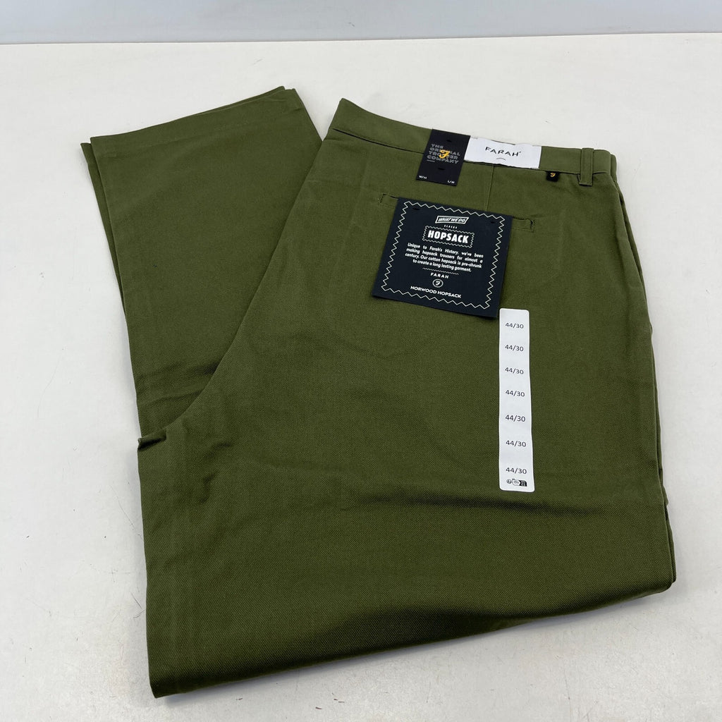 Farah Norwood Hopsack 100% Cotton Trousers Regular Fit W44" L30" Olive Green