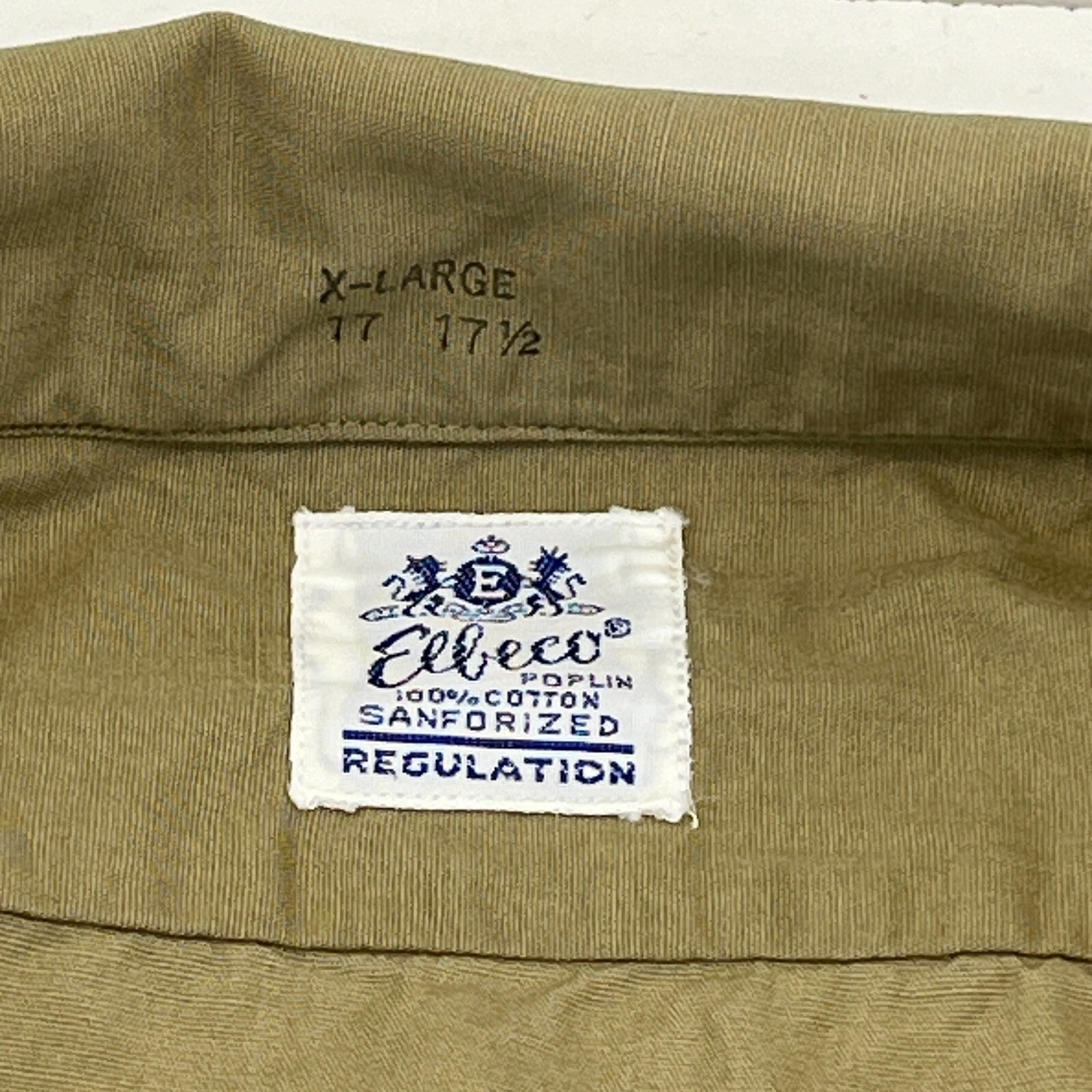 Vintage Elbeco Reeves Khaki Sanforized Poplin Workwear Shirt US Military XL