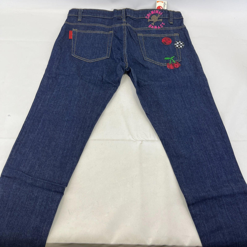Criminal Damage Player Stretch Jeans Tapered Dark Blue 100% Cotton Denim W36 L32