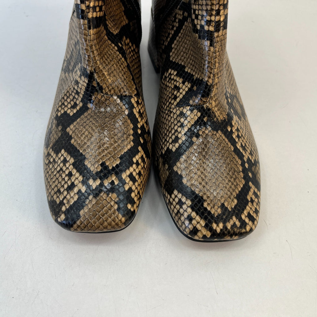 M&S Ladies Vegan Faux Snakeskin Square Toe Ankle Chelsea Boots Brown UK 6 EU39.5