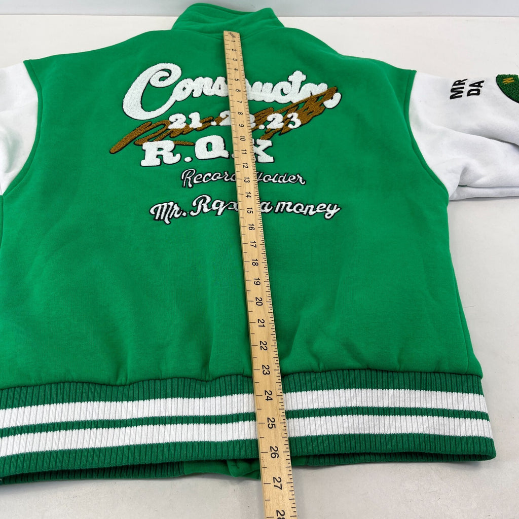 Rocqer-X Women's Green & White Embroidered Varsity Jacket size 2XL