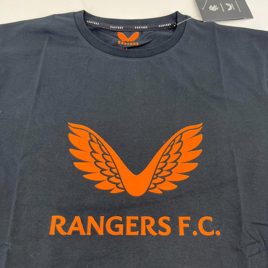 Castore Glasgow Rangers Logo T Shirt Mens Rangers FC Black/Orange size Large