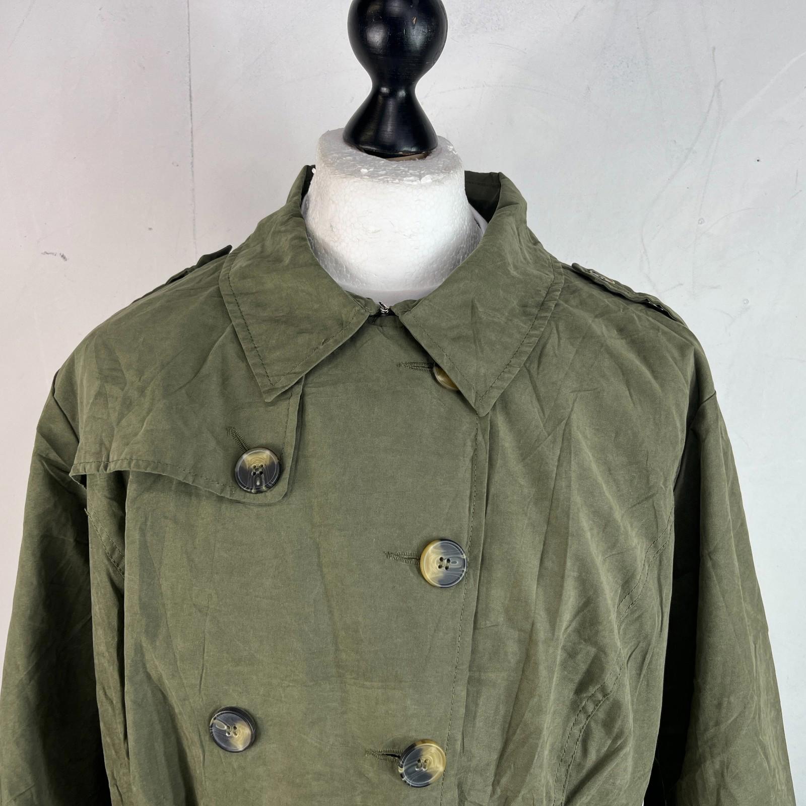 Sears Vtg Distressed Look Military Trench Coat Olive Green Belted - Women's 3XL