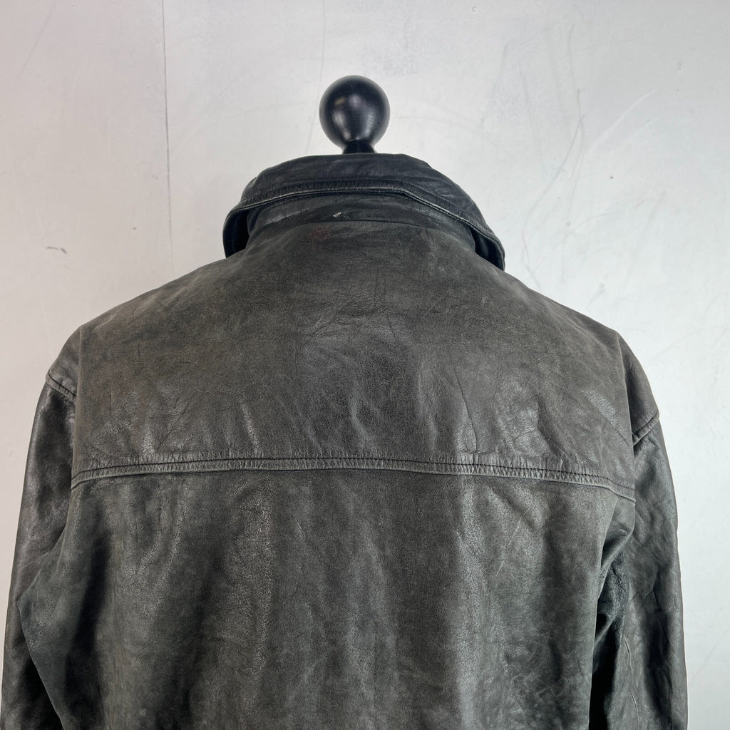 Redskins Vintage Distressed Look Black Leather Mid Length Jacket Men’s size 3XL