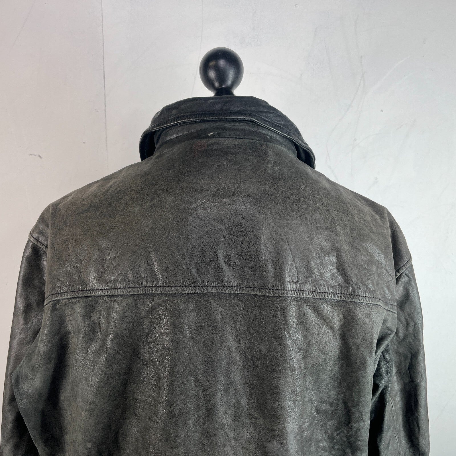 Redskins Vintage Distressed Look Black Leather Mid Length Jacket Men’s size 3XL