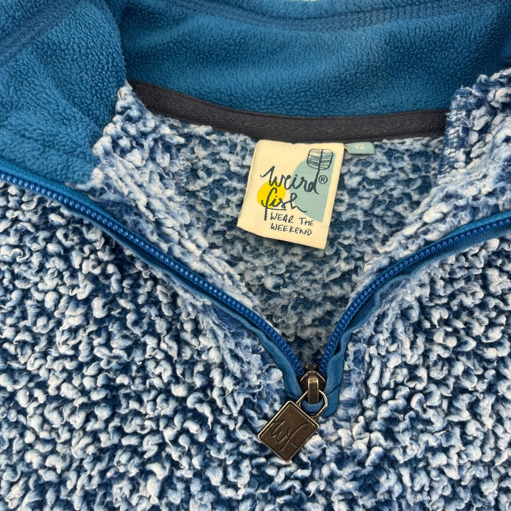 Weird Fish Women’s 1/4 Zip Sherpa Style Snug Fleece Pullover size 12 Blue