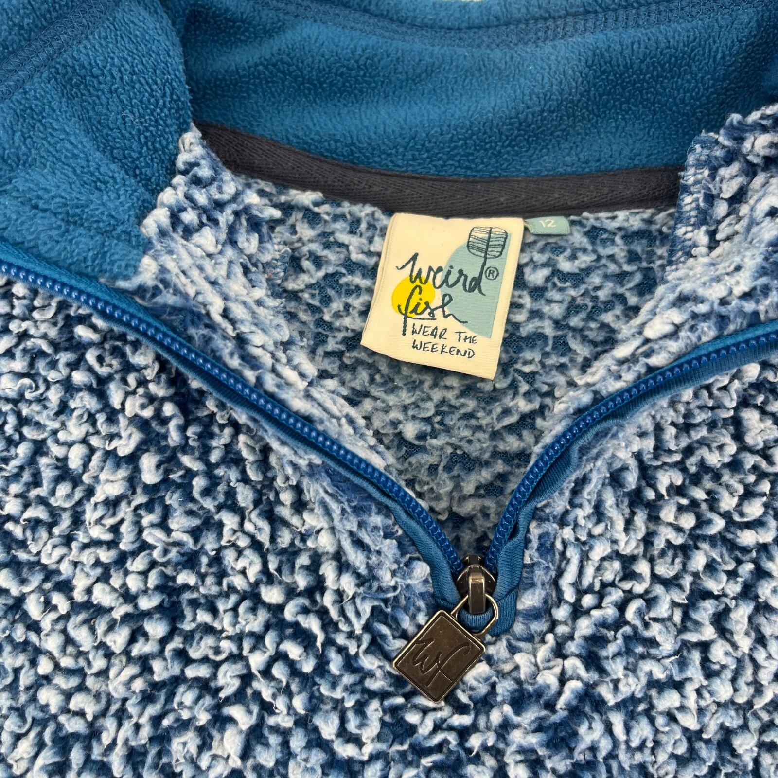 Weird Fish Women’s 1/4 Zip Sherpa Style Snug Fleece Pullover size 12 Blue