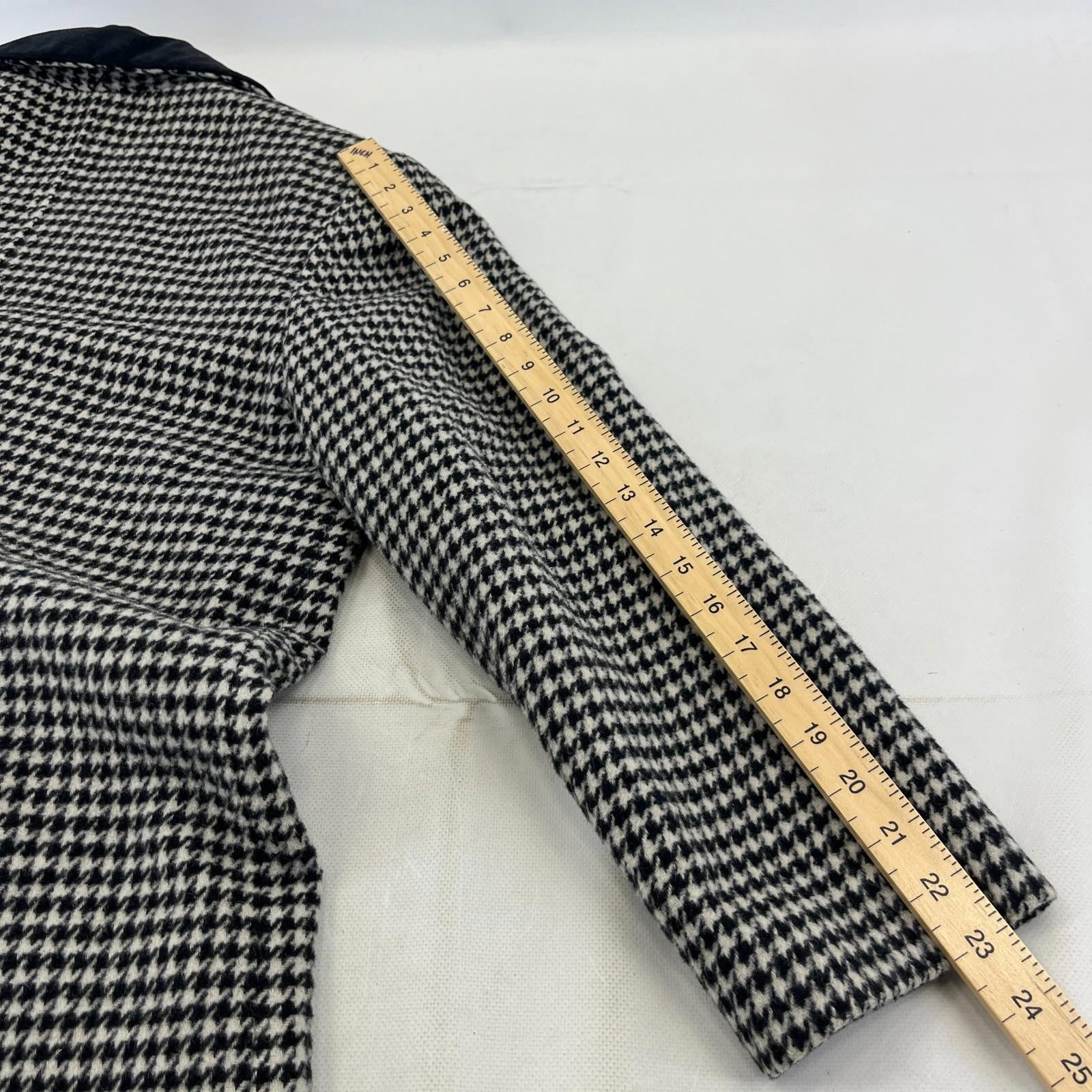 Vtg Kashmoor of London Wool Blend Long Overcoat UK 16 Black/White Houndstooth