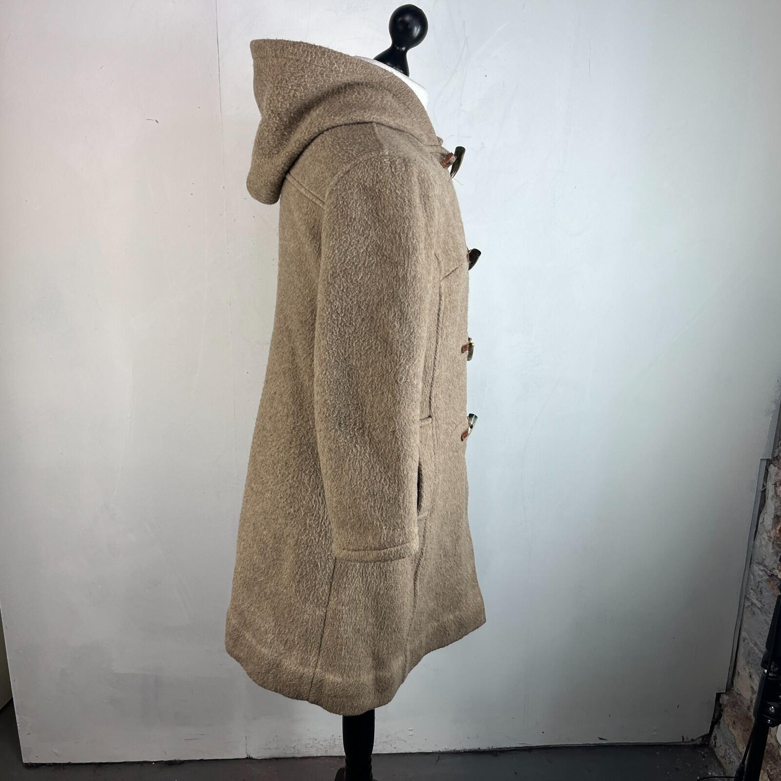 Vintage Women’s Camel Beige Hooded Duffle Coat with Tooth Toggles UK size 16