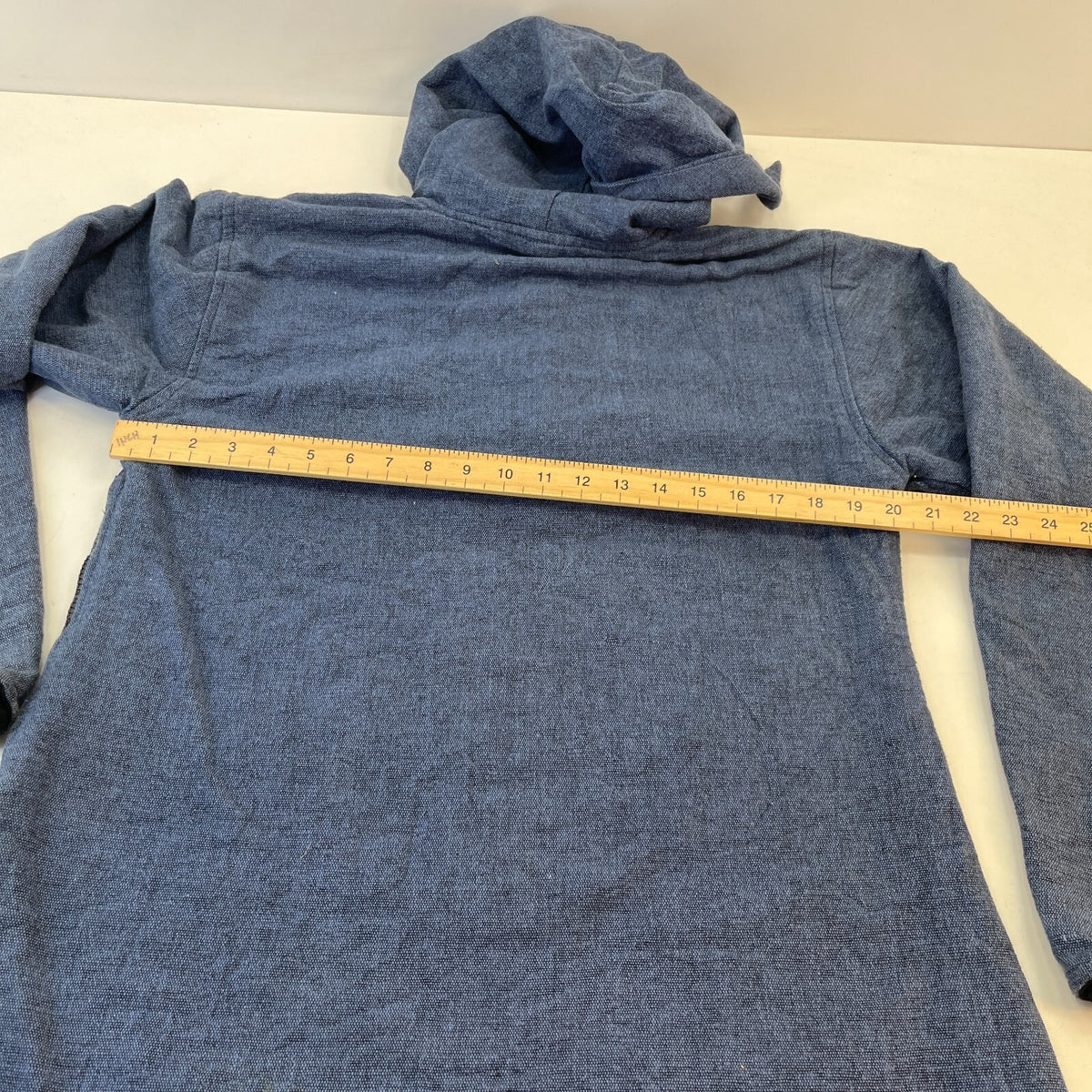 Traditional Nepalese Y2K Cotton Knit Retro Blue Pullover Hooded Jumper size L