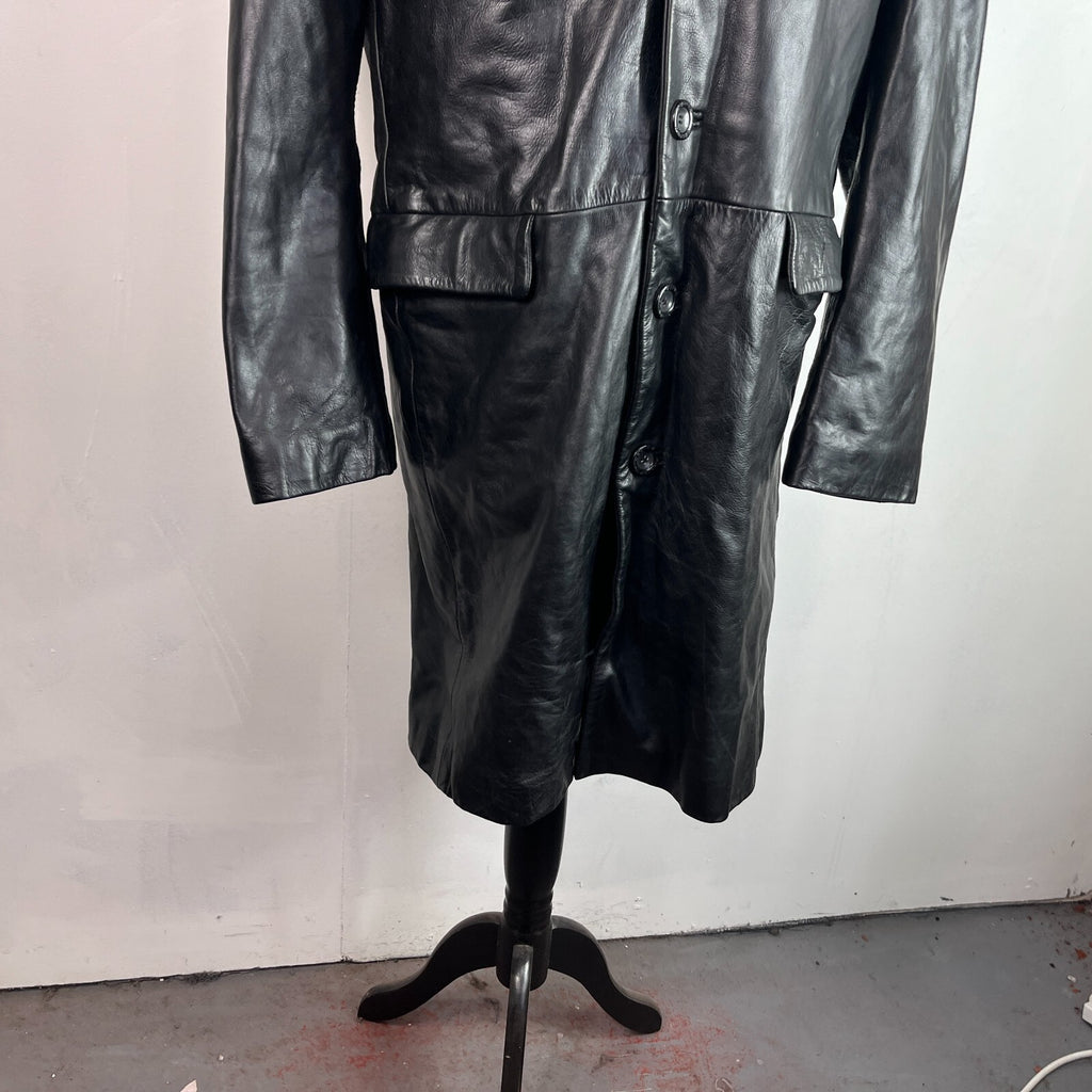 hElium Men's Leather Overcoat Jacket Black size L Vintage Insulated Casual Coat