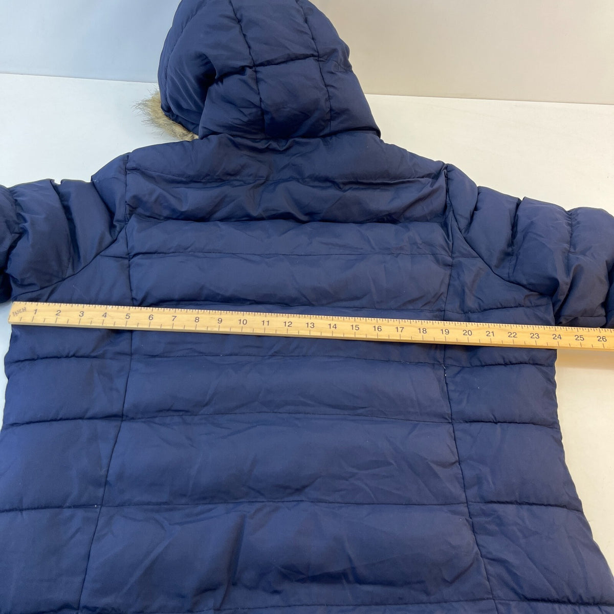 TOG24 Women’s Blue Hooded Long Puffer Coat Quilted Padded with Fur Fringe UK 18