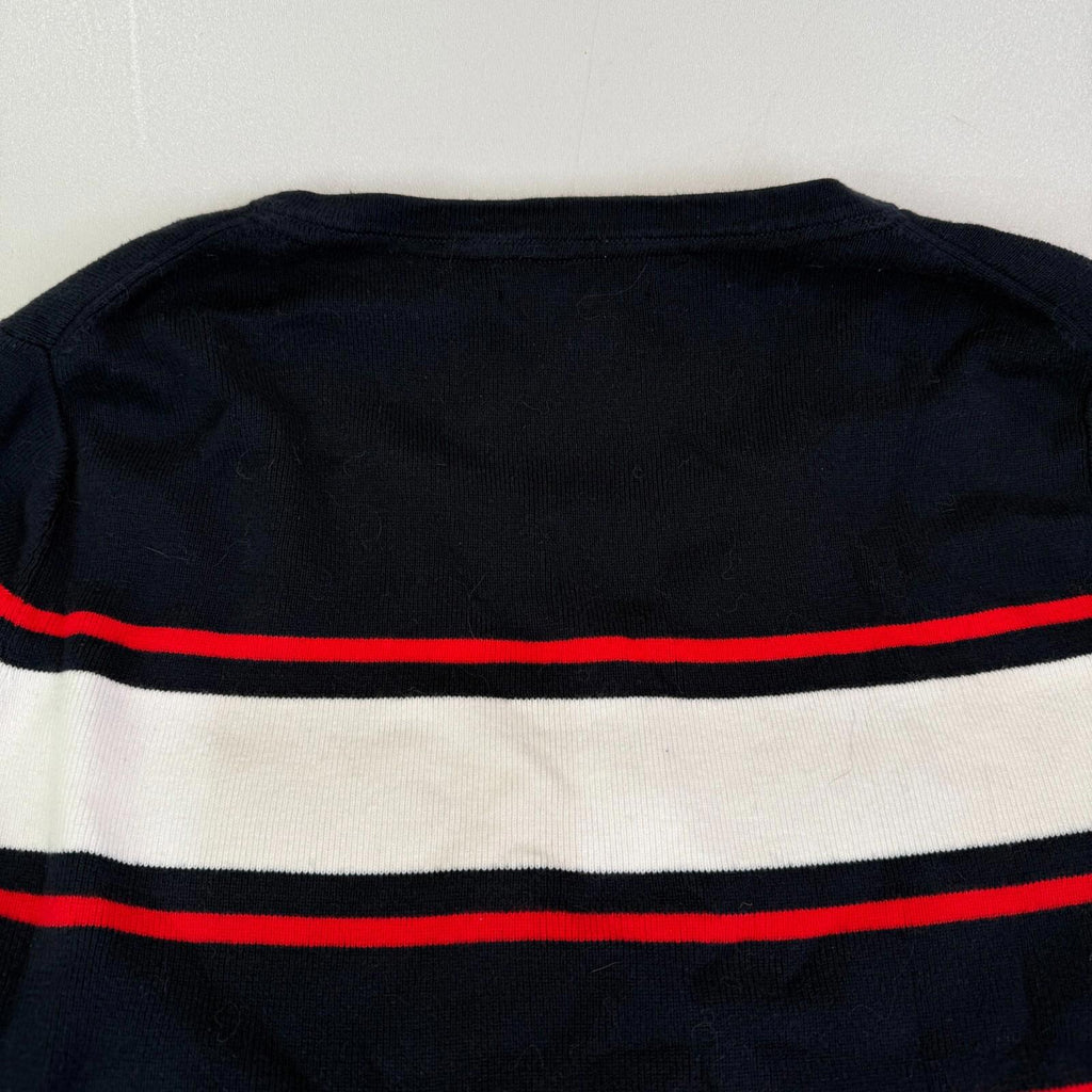 Tommy Hilfiger Lightweight Cotton Jumper Black/Red/White Striped Large Slim Fit