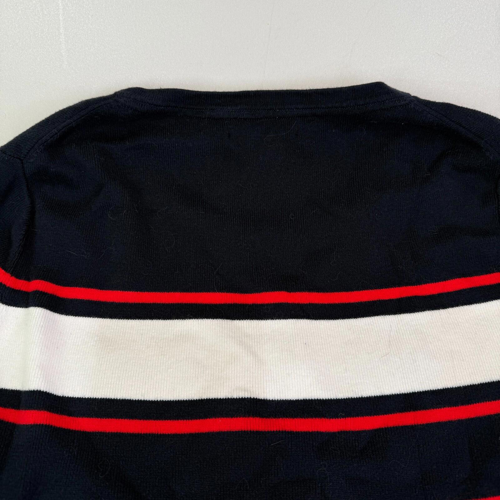 Tommy Hilfiger Lightweight Cotton Jumper Black/Red/White Striped Large Slim Fit
