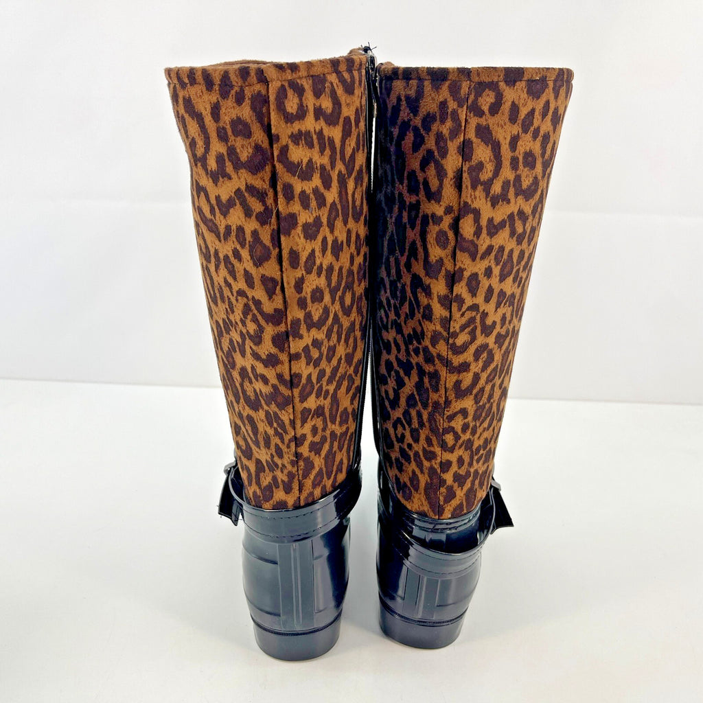 Women's Festival Boots Wellies Textured Leopard Print on Brown size UK 5 - EU 38